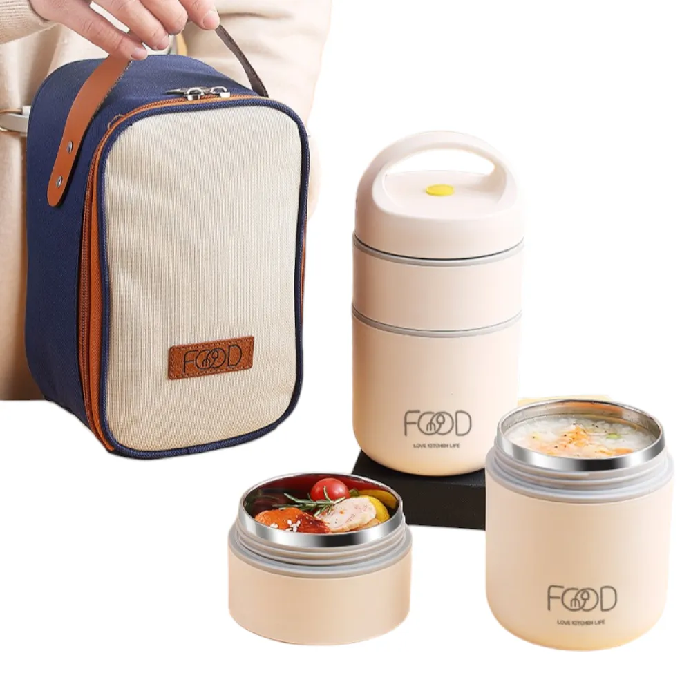 Custom Stainless Steel Thermal Lunch Box with Handle insulated lunch box set with thermal bag and food containers for daily meal storage