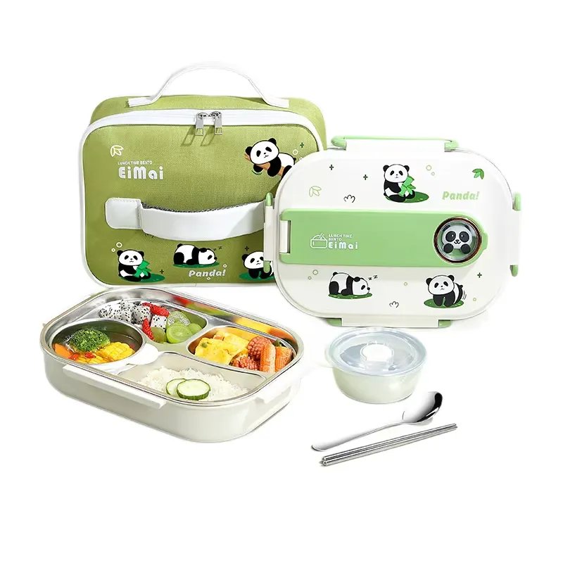 Custom 316 Stainless Steel Compartment Lunch Box kids bento lunch box set with compartments, utensils, and matching carry case