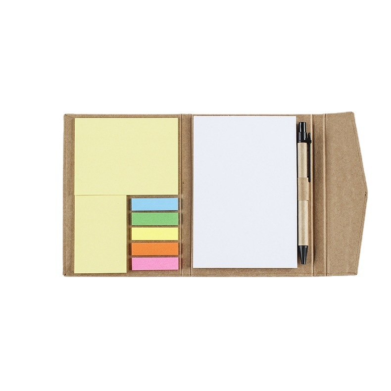 kraft paper folder with sticky notes and pen holder for office stationery and promotional use