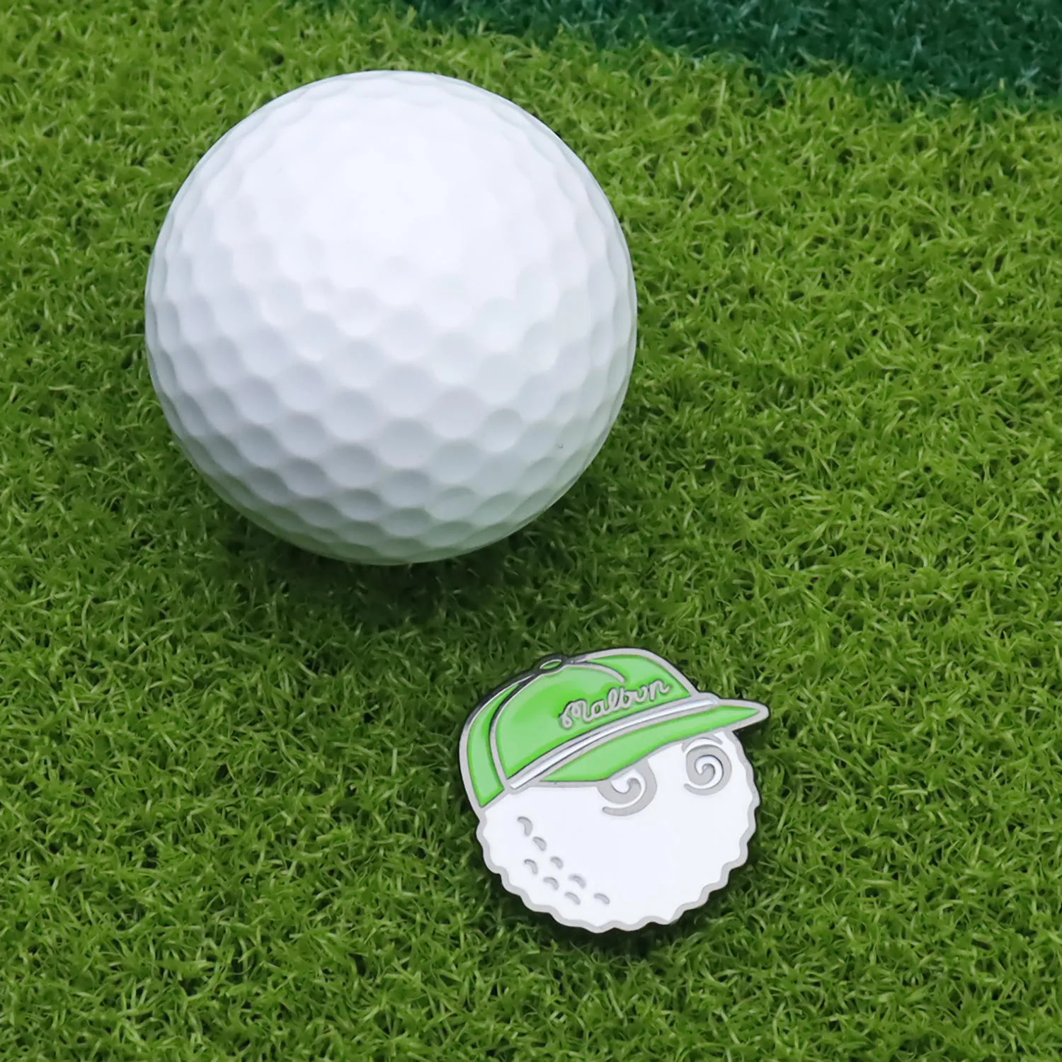Custom Golf Cap Marker Clip golf ball with custom metal ball marker clip on green grass golf accessory