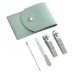 mini manicure set with nail clipper and cuticle tool in leather case