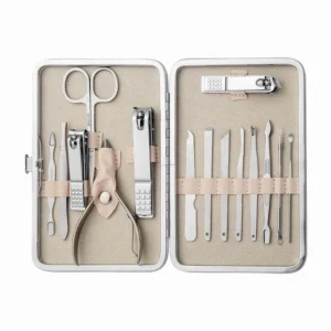compact nail care set with multiple grooming tools and protective case