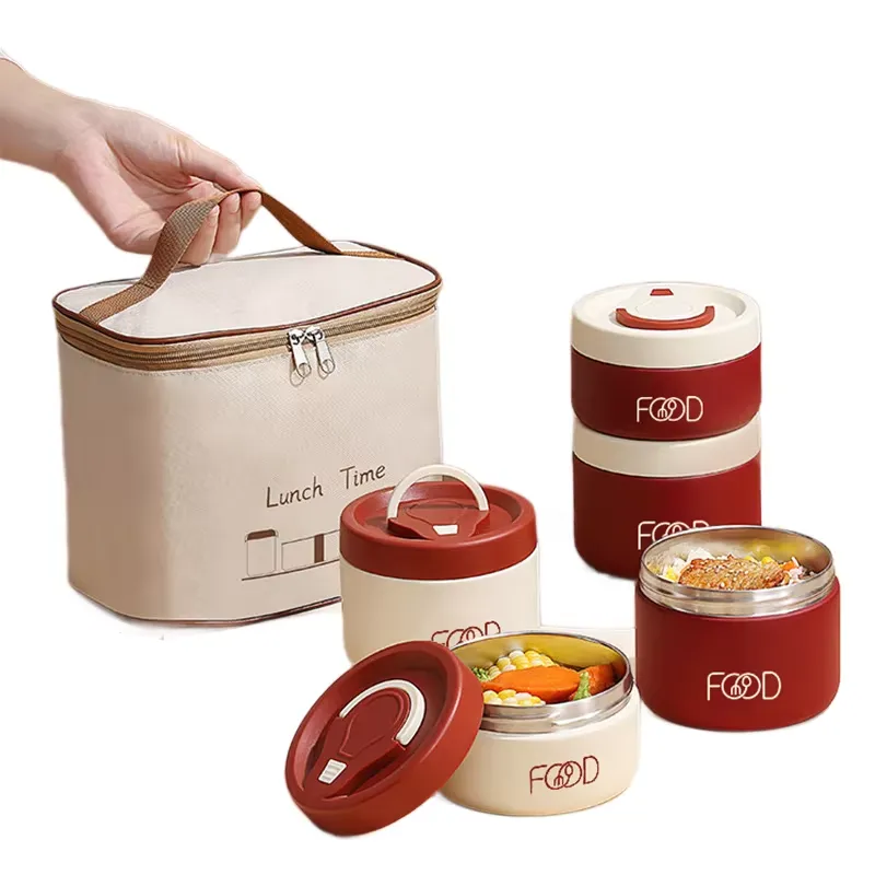 Custom Stainless Steel Lunch Box with Thermal Insulation portable food container set with thermal bag and lunch boxes for daily meals
