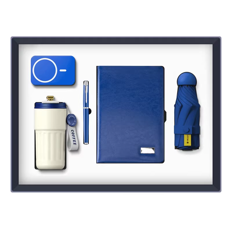 premium business gift set with accessories including notebook tumbler and promotional items