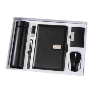 stainless steel flask and notebook corporate gift set with mouse