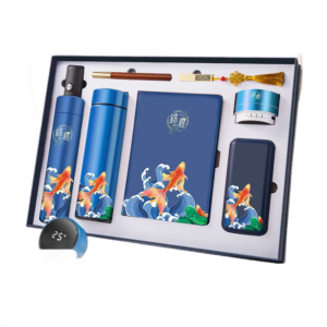 premium corporate gift set with vacuum flask notebook and accessories in custom gift box