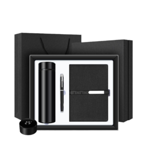 premium corporate gift set with notebook tumbler and pen in luxury black gift box