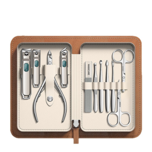 premium manicure tool set with multiple grooming instruments in durable storage case