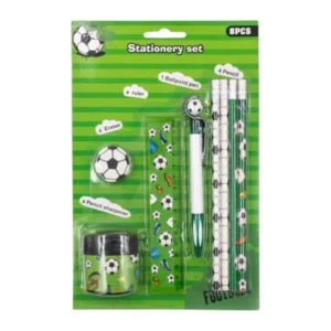 football themed stationery set in retail packaging for school promotion