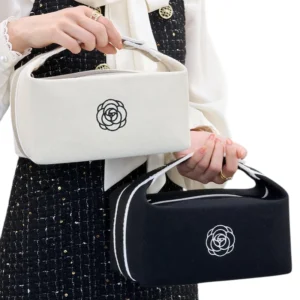 stylish portable cosmetic bag with handle for travel toiletries LSI Keyword: travel cosmetic organizer
