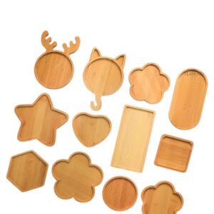wooden bamboo serving plate set in various shapes for kitchen and dining display