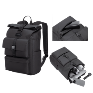 anti theft roll top backpack with secure compartments and organized storage