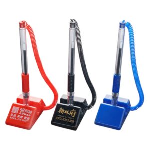 custom desk pen with stand and logo suitable for corporate branding and counters