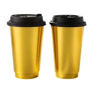 custom gold takeaway cup with logo suitable for corporate branding and promotions