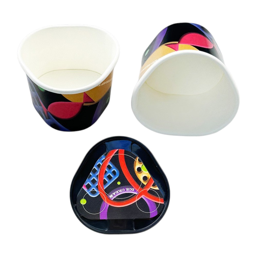 Triangle Ice Cream Dessert Ccontainer custom printed dessert cup suitable for branding ice cream and food businesses