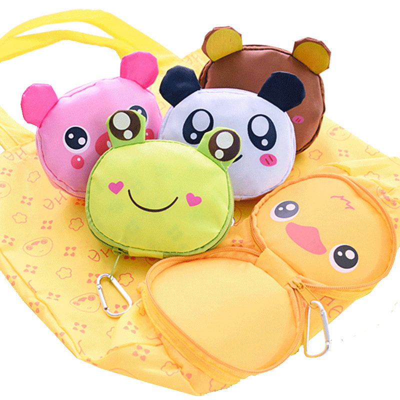 Cartoon Foldable Shopping Bag cute portable eco shopping bag with compact pouch for easy storage