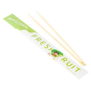 disposable wooden fruit stick with paper sleeve for hygienic food serving