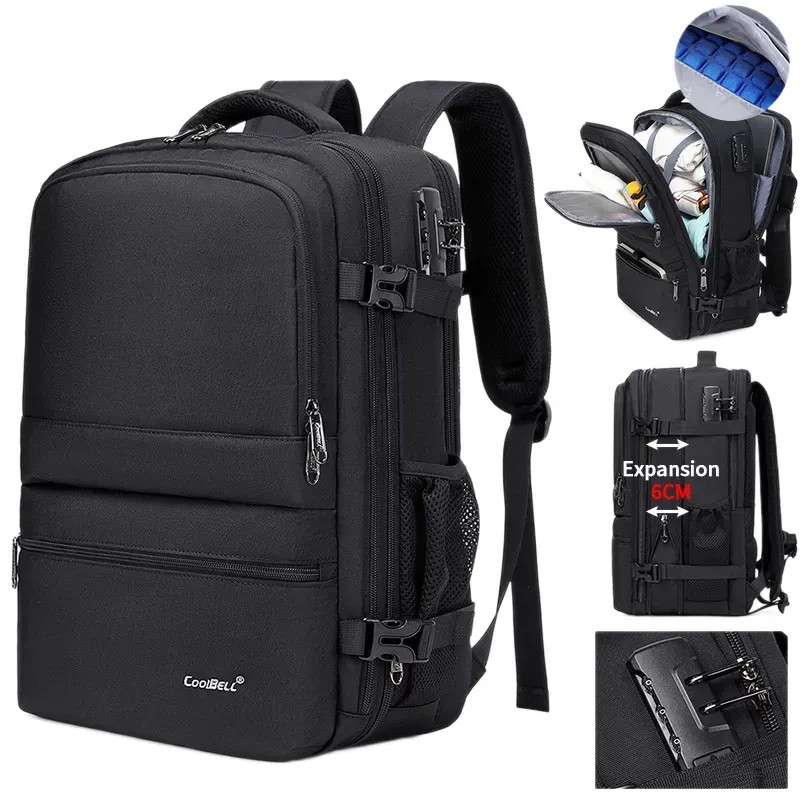 Expandable USB Laptop Bag expandable multi functional backpack with large capacity for business and travel