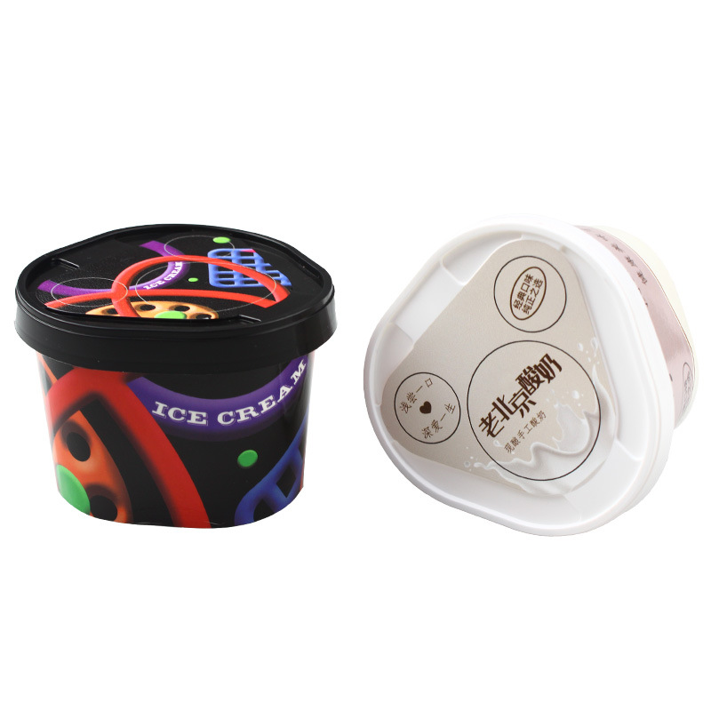 Triangle Ice Cream Dessert Ccontainer ice cream paper cup with lid for takeaway desserts and frozen treats