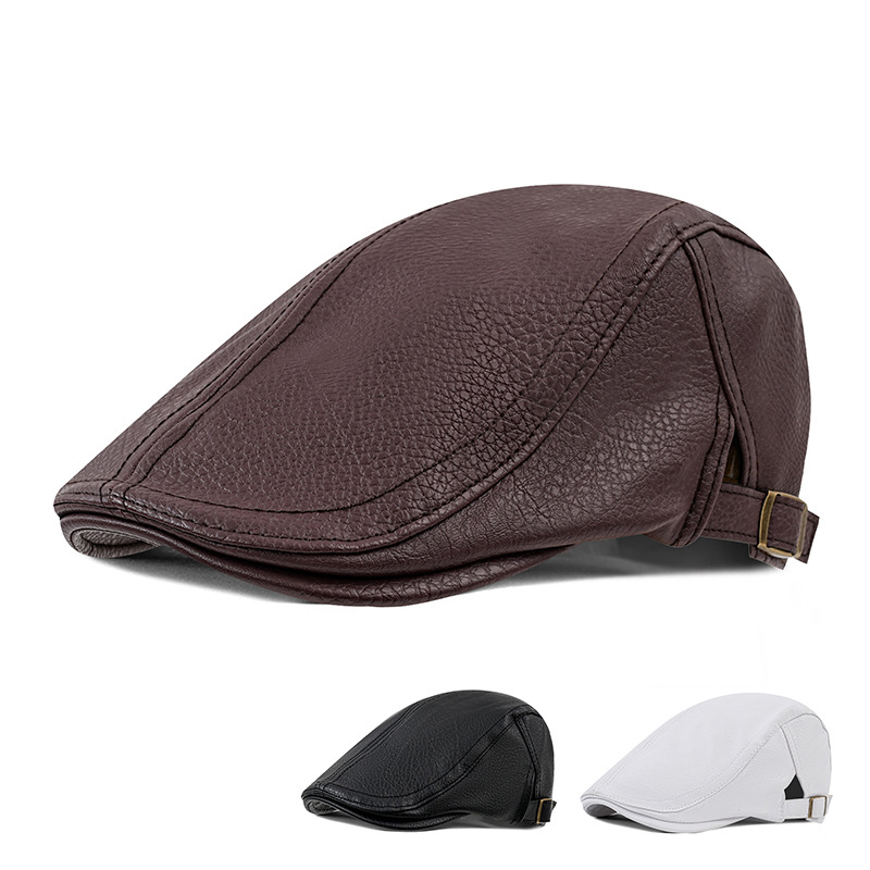 leather flat cap beret style with classic design for casual and formal wear