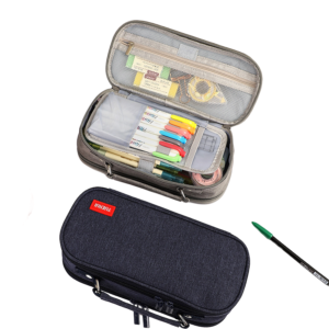 multi compartment pencil case organizer with zipper and sections for storing stationery
