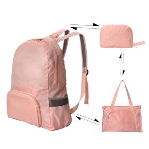 portable compact backpack bag that folds into a small pouch for easy storage