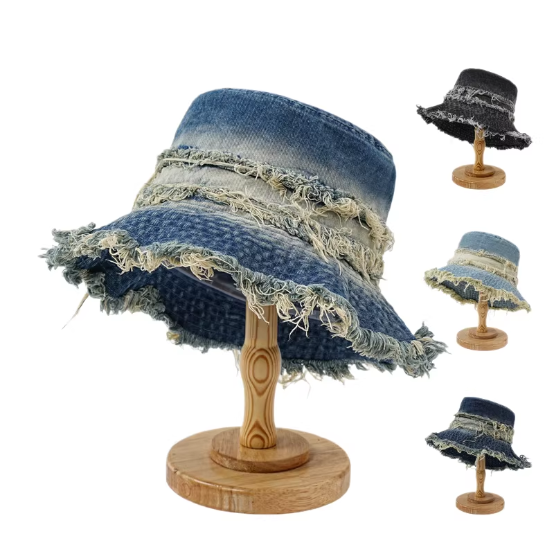 vintage frayed brim sun hat with soft fabric for outdoor wear