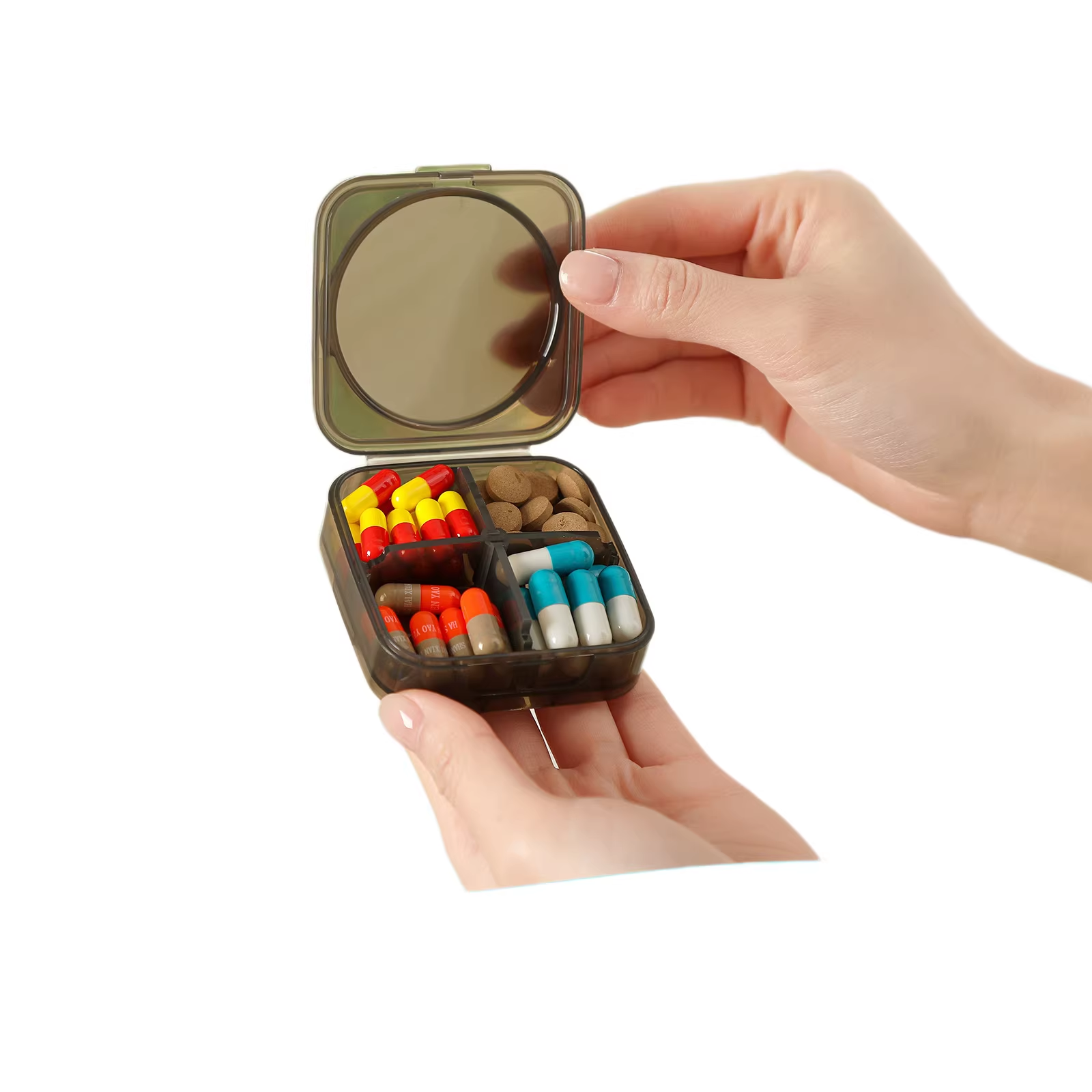 Portable Pill Box Organizer weekly medicine storage case with colorful compartments for easy organization