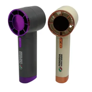 Custom portable handheld fan with logo printing in grey purple and cream rose gold colours