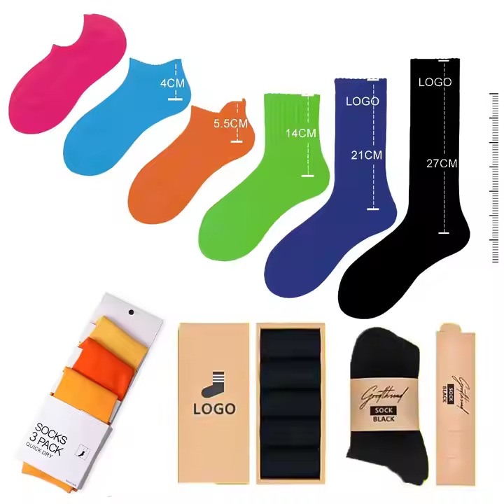 Corporate Swag Socks Custom printed crew socks with colorful logo designs for corporate branding and promotional merchandise