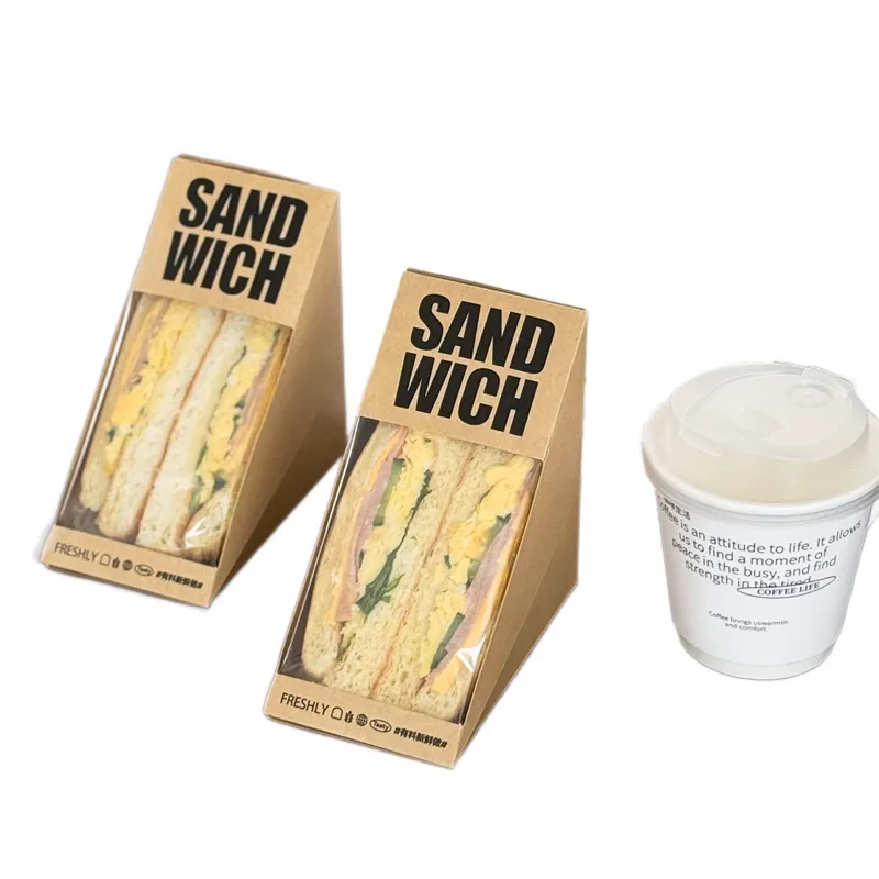 Kraft Sandwich Packaging Printing disposable sandwich box with clear window for bakery and takeaway use