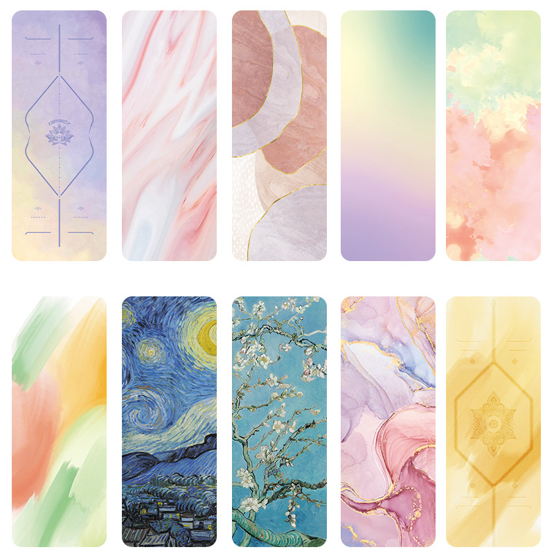 PU Yoga Mat Printing Collection of designer PU yoga mats with vibrant artwork and decorative patterns