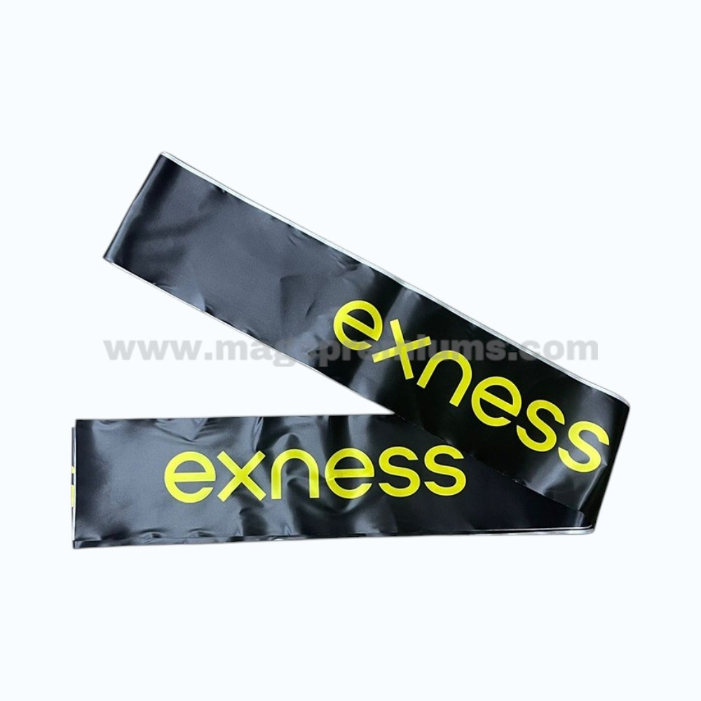 Grand Opening Ribbon Black custom promotional sash with large logo printing for marketing events.