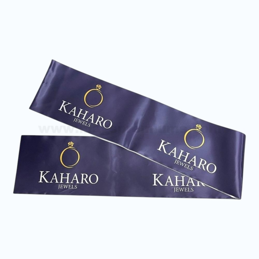 Grand Opening Ribbon branded gift ribbon with logo printing for premium jewelry packaging.