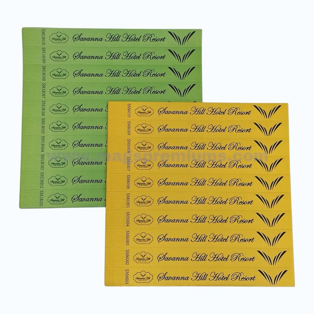 Custom Tyvek Wristband Printed hotel resort event wristbands in green and yellow