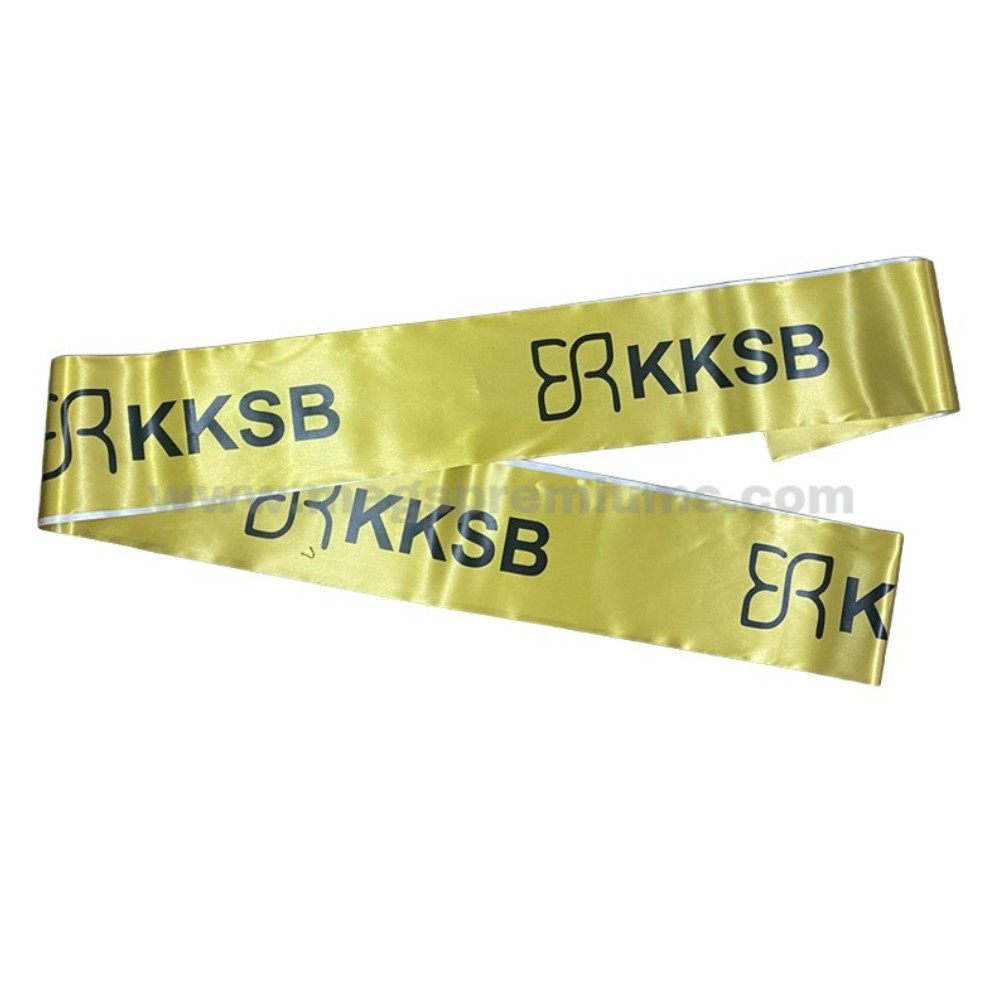 Grand Opening Ribbon Gold satin promotional sash with custom logo printing for events and ceremonies.