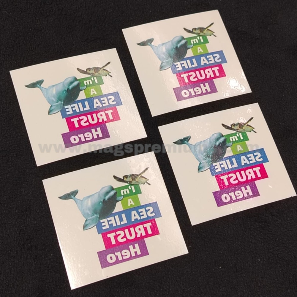 Temporary Tattoo Printing Custom square glossy stickers with sea life themed full-color printing.