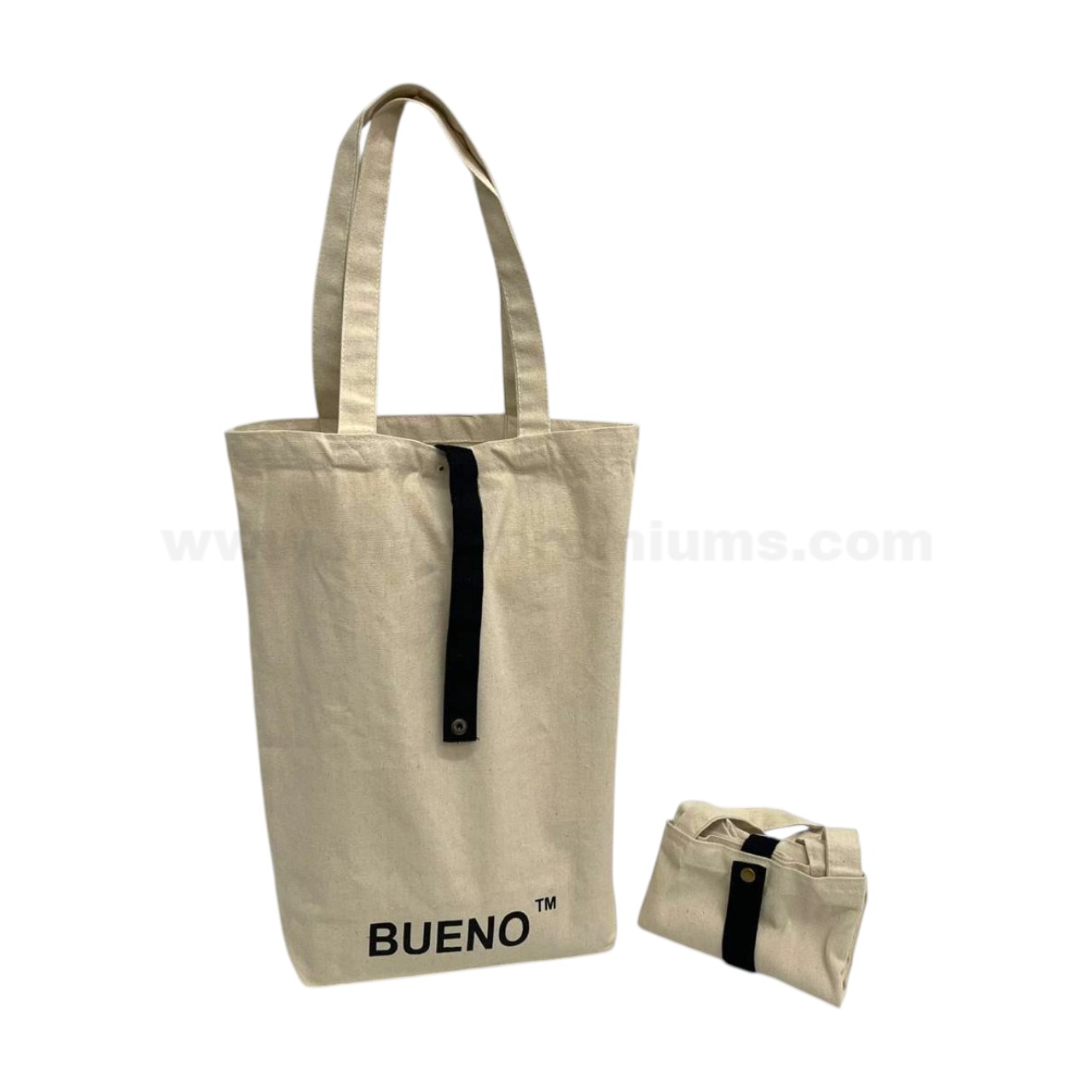 Eco-friendly Foldable Bag foldable canvas tote bag with button strap closure and custom logo print.