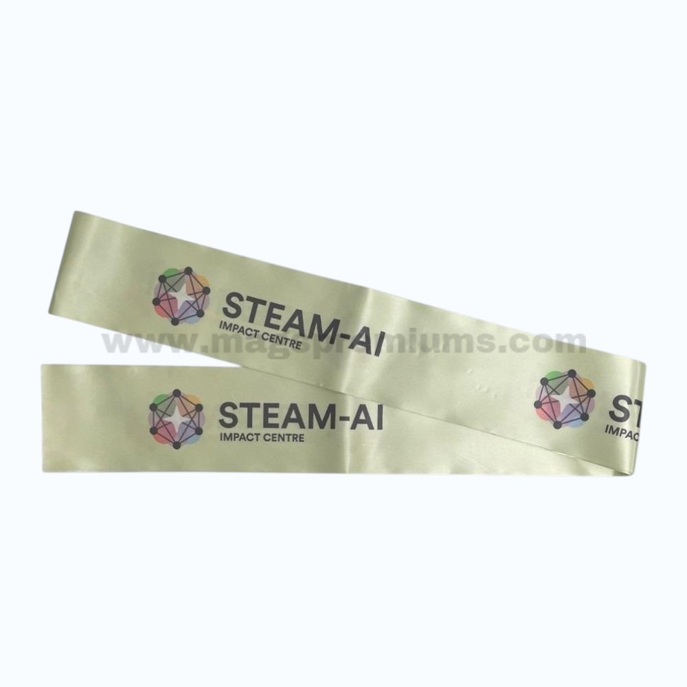Ribbon Cutting Ceremony Supplier personalized satin ribbon with custom logo printing for corporate gift packaging.