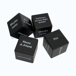 custom promotional foam dice with printed game instructions and branding.
