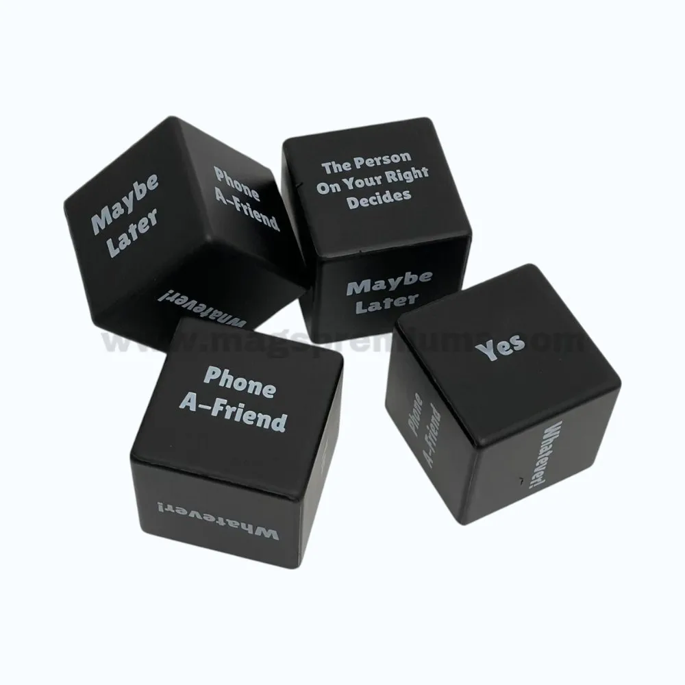 Cube Stress Ball custom promotional foam dice with printed game instructions and branding.