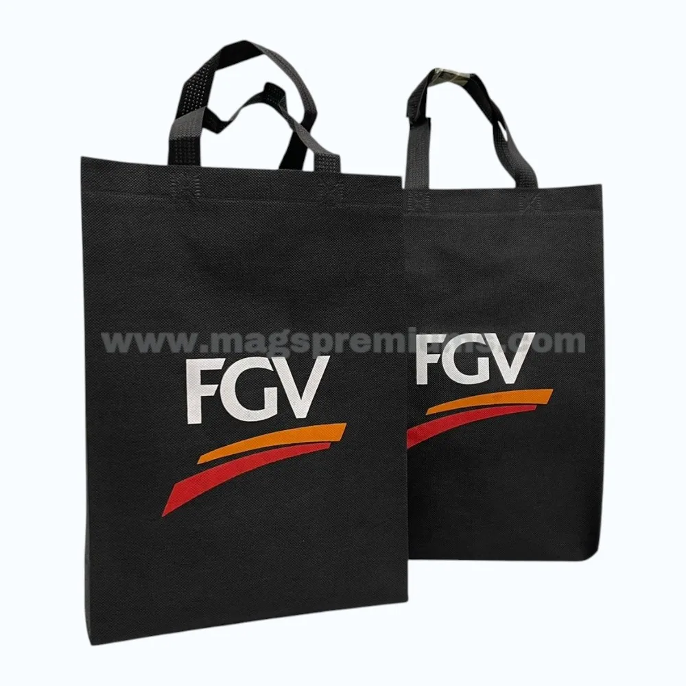 A4 Non Woven Bag - Ultrasonic Black reusable non woven shopping bags with corporate logo printing.