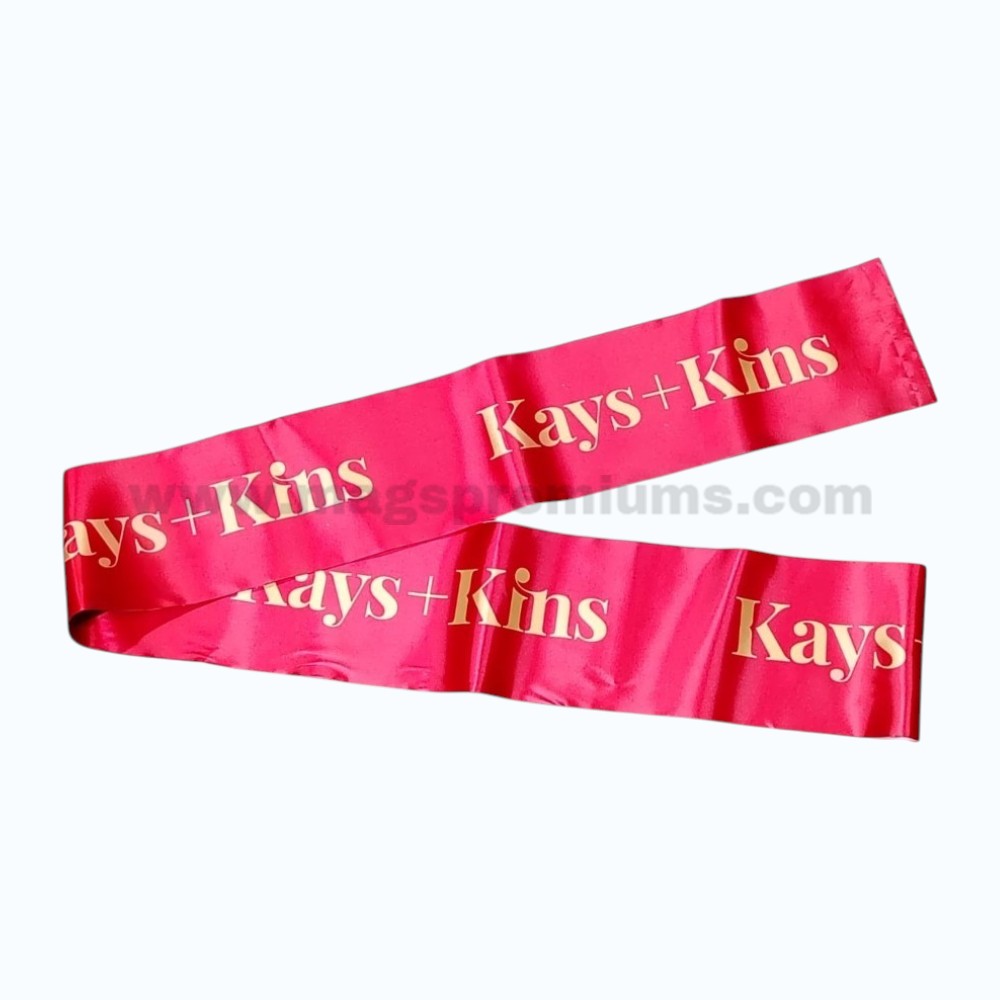 Grand Opening Ribbon Custom satin ribbons with gold foil logo printing for gift packaging.