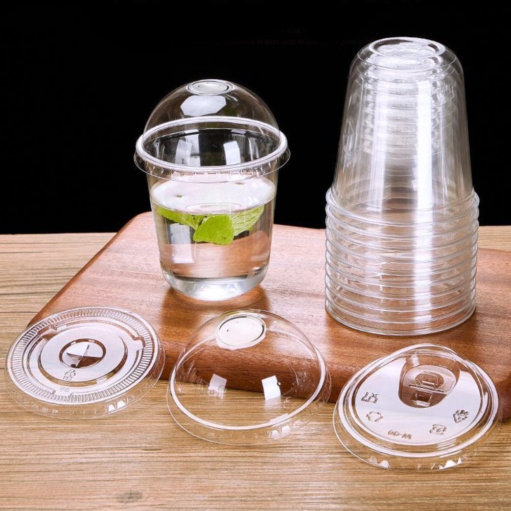 Custom U-Shape PET Cup Transparent plastic bubble tea cup with optional flat and dome lids for cafes and beverage shops