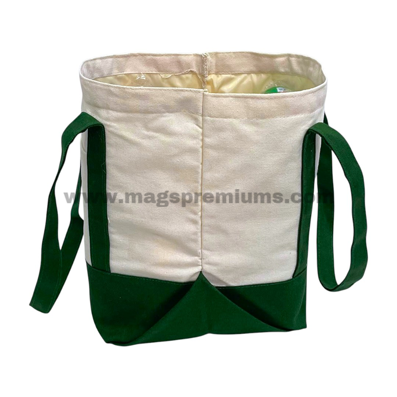 Custom made Canvas Bag Rear view of insulated canvas tote bag with spacious interior, durable shoulder straps and thermal lining.