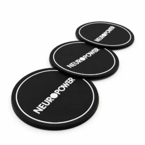 Custom PVC rubber coaster with 2D raised logo, black with white print
