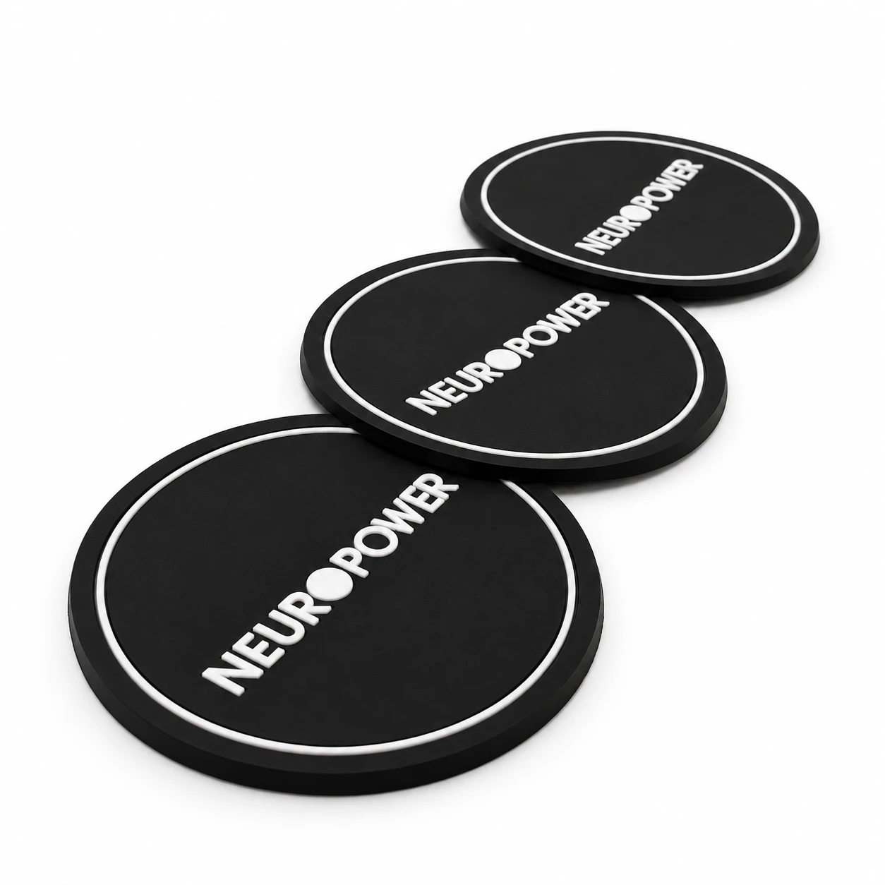 PVC Rubber Coaster Custom PVC rubber coaster with 2D raised logo, black with white print